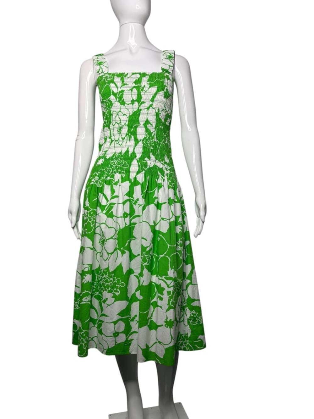 Rails Seville Green Lotus Tropical Floral Cotton Blend Smocked Midi Sundress XS
